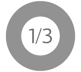A gray donut circle with a red segment circling around it and 1 by 3 in the hole, signifying the amount of older home-owners who recently purchased a new home to be close to family or friends