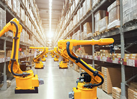 Article Image - Yellow robotic machines scanning inventory in a warehouse. See what professions and jobs automation is creating.