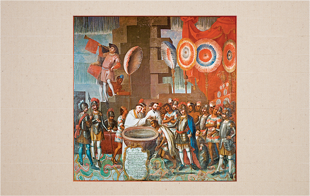 The oil painting Baptism of the Tlaxcalan Nobility, by Mexican artist José Vivar y Valderrama