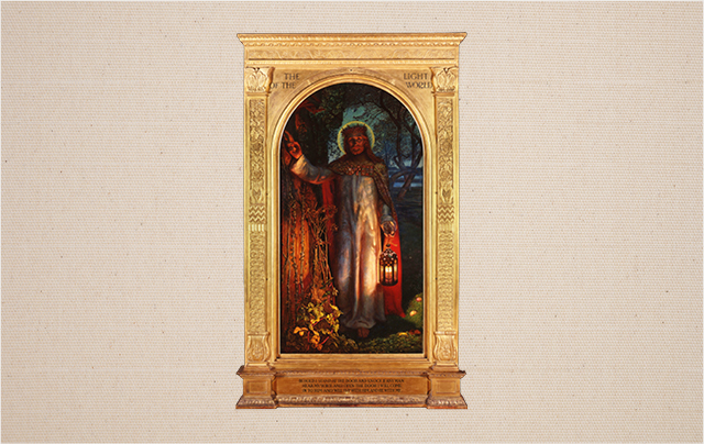 The Light of the World by William Holman Hunt in its gilded gesso frame by Hilda Hewlett